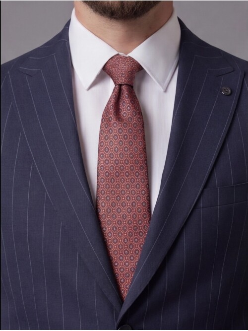 Lacivert Sivri Yaka Slim Fit Çizgili Takım Elbise