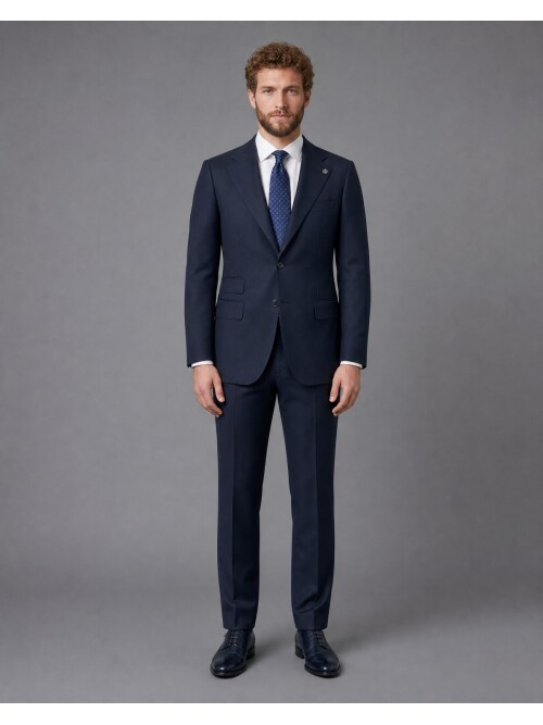 Lacivert Slim Fit Mono Yaka 2 Düğmeli Takım Elbise