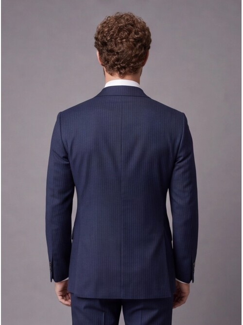 Lacivert Slim Fit Mono Yaka 2 Düğmeli Takım Elbise