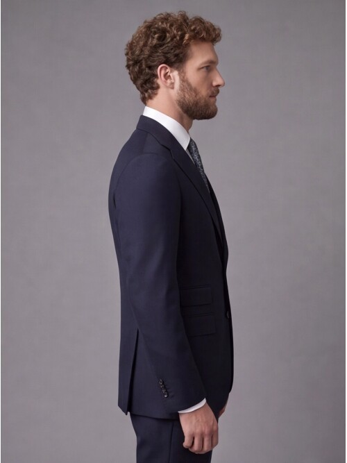Lacivert Slim Fit Mono Yaka 2 Düğmeli Takım Elbise