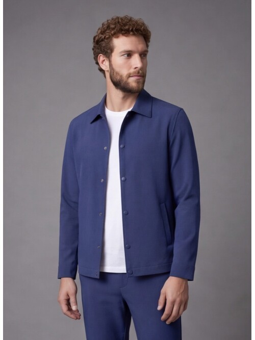 Navy Blue Casual Shirt-Collar Comfort Fit Suit