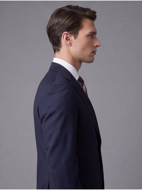 Navy Blue Wool Notch Lapel Comfort Fit Suit