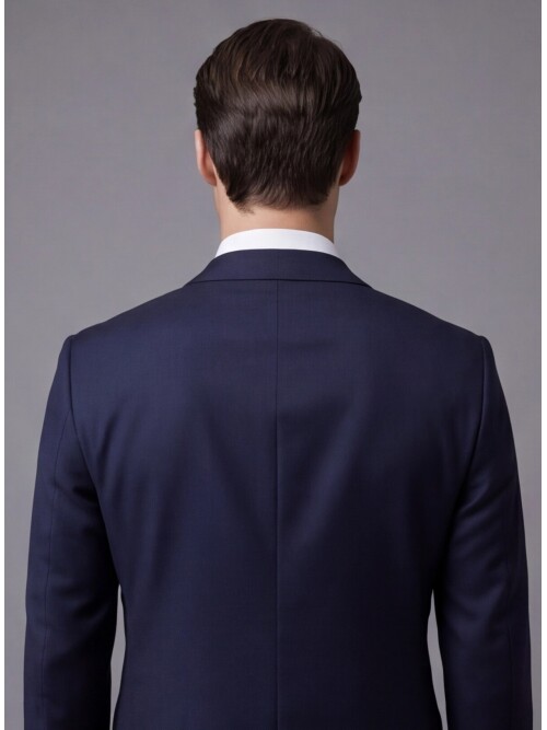 Navy Blue Wool Notch Lapel Comfort Fit Suit