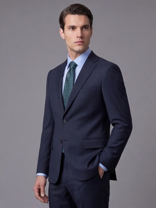 Lacivert Yünlü Mono Yaka Regular Fit 2 Düğme Takım Elbise