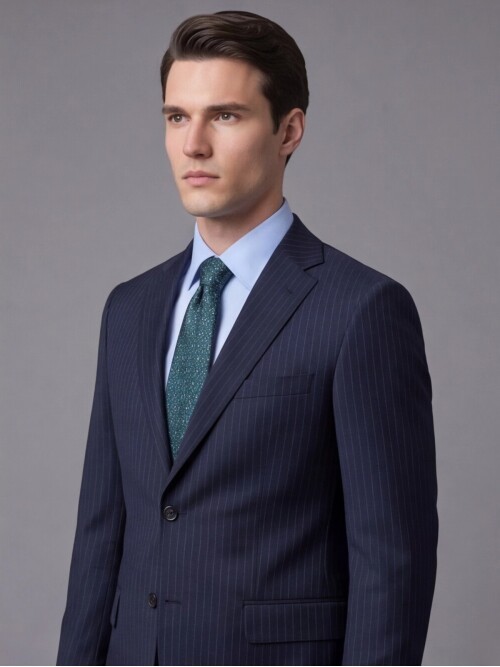 Lacivert Yünlü Mono Yaka Regular Fit 2 Düğme Takım Elbise