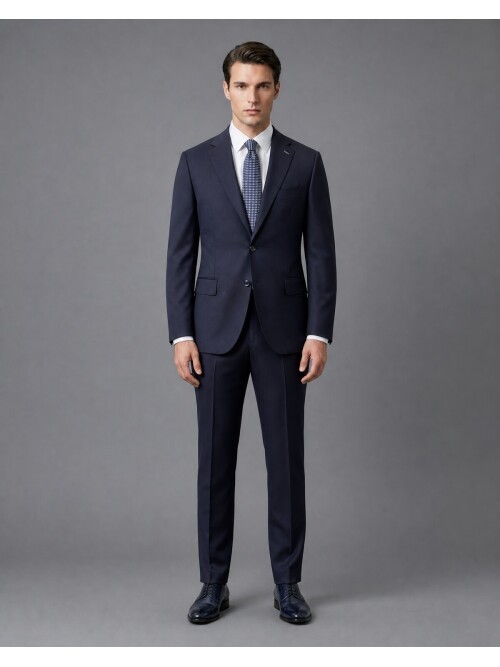 Navy Wool Regular Fit 2-Button Suit with Notch Lapel