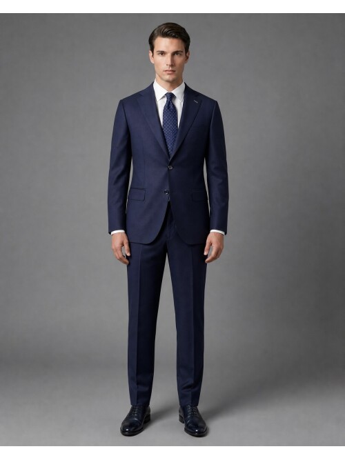 Navy Wool Regular Fit 2-Button Suit with Notch Lapel