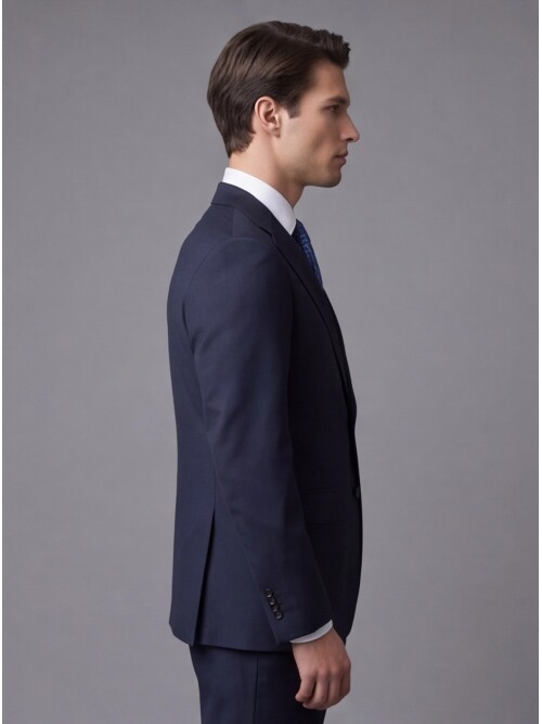 Lacivert Yünlü Mono Yaka Regular Fit Takım Elbise