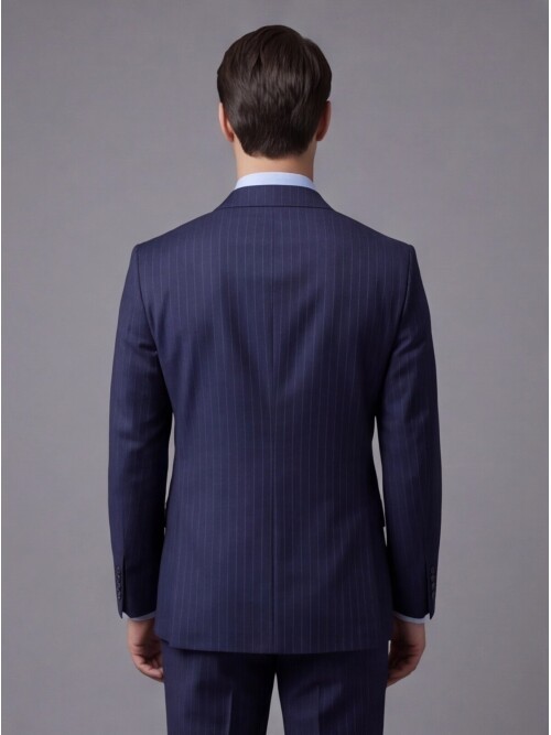 Lacivert Yünlü Sivri Yaka Kruvaze Regular Fit 6 Düğme Takım Elbise