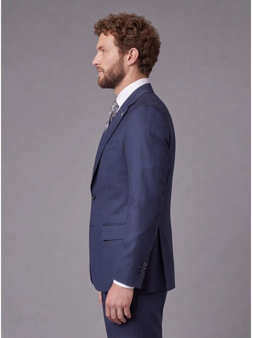 Mavi Çizgili Slim Fit Mono Yaka 2 Düğmeli Takım Elbise