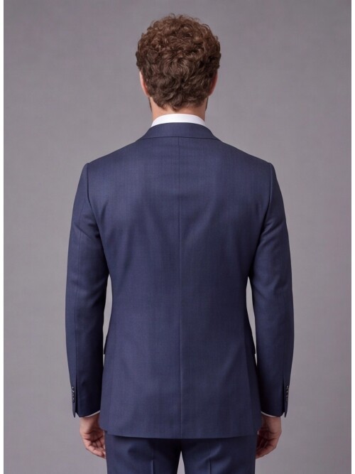 Mavi Çizgili Slim Fit Mono Yaka 2 Düğmeli Takım Elbise