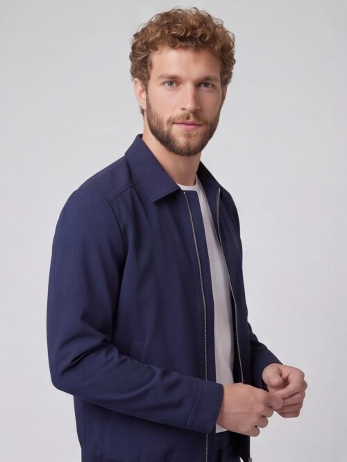 Mavi Gömlek Yaka Fermuarlı Spor Takım Elbise