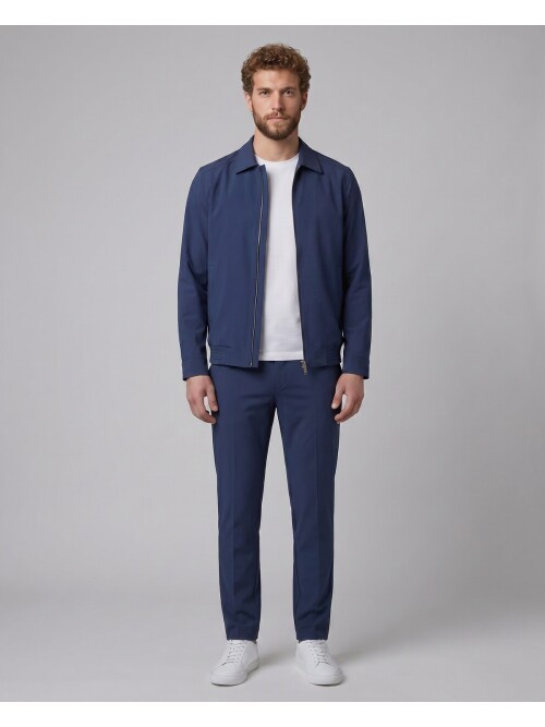 Mavi Gömlek Yaka Fermuarlı Spor Takım Elbise