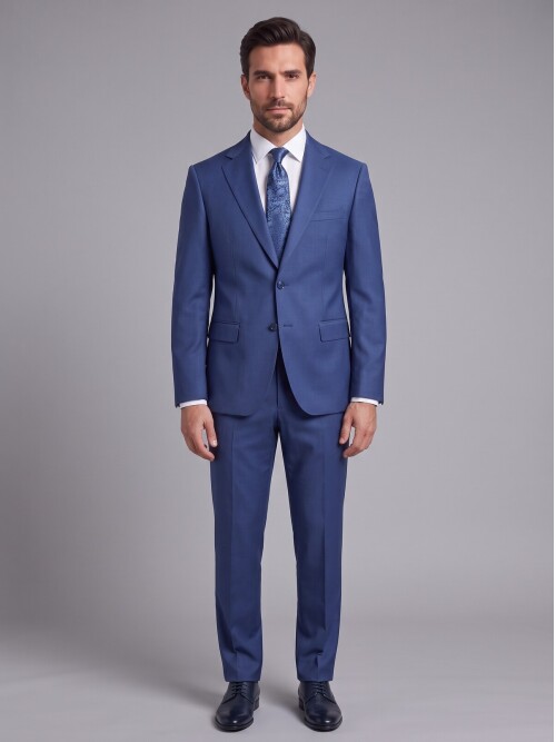 Blue Notch Lapel Comfort Fit Suit