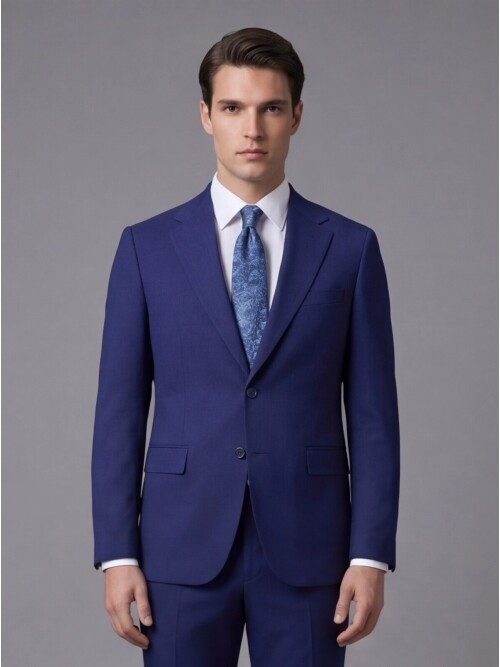 Mavi Mono Yaka İki Düğmeli Slim Fit Takım Elbise