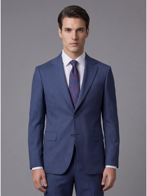 Mavi Mono Yaka İki Düğmeli Slim Fit Takım Elbise