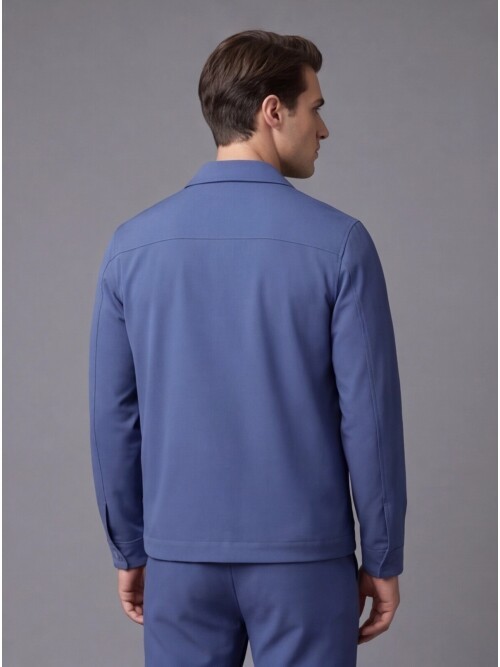 Blue Comfort Fit Zippered Safari Suit with Utility Pockets