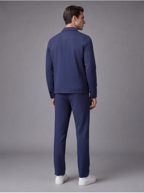 Blue Comfort Fit Zippered Safari Suit with Pockets