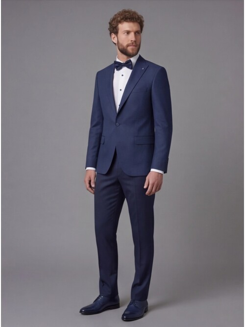Navy Blue Peak Lapel Comfort Fit Single Button Tuxedo Jacket & Navy Blue Trousers Suit Combination
