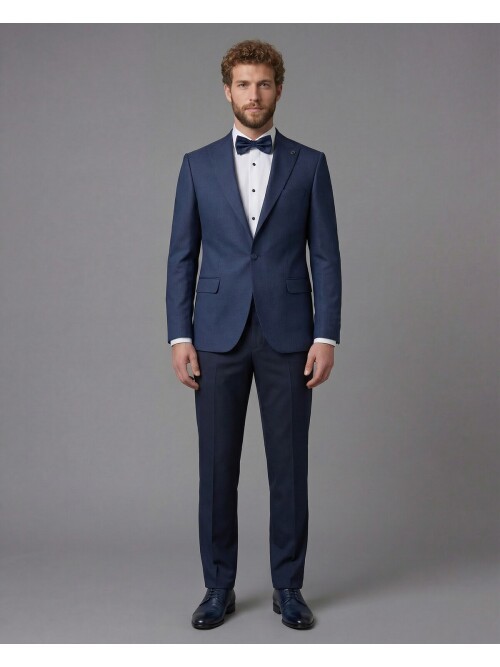 Navy Blue Peak Lapel Comfort Fit Single Button Tuxedo Jacket & Navy Blue Trousers Suit Combination