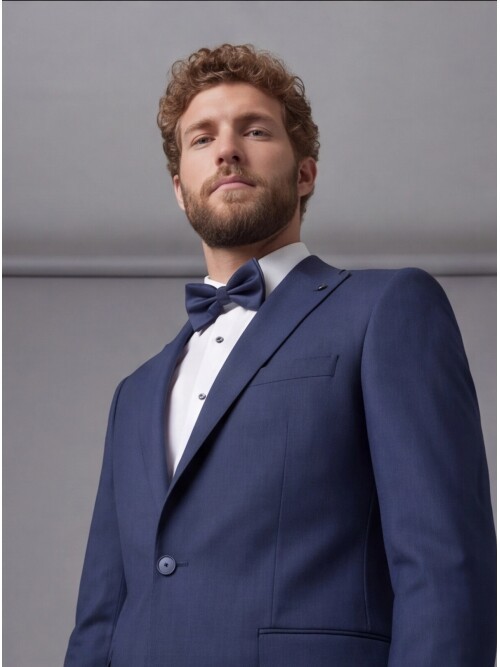 Navy Blue Peak Lapel Comfort Fit Single Button Tuxedo Jacket & Navy Blue Trousers Suit Combination