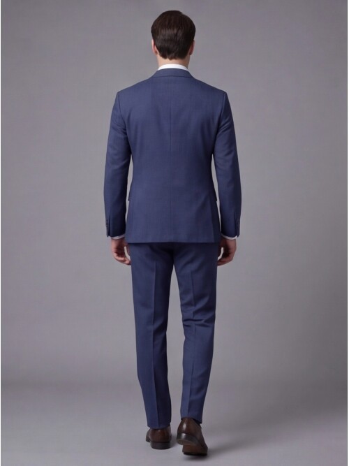 Mavi Sivri Yaka İki Düğmeli Slim Fit Takım Elbise