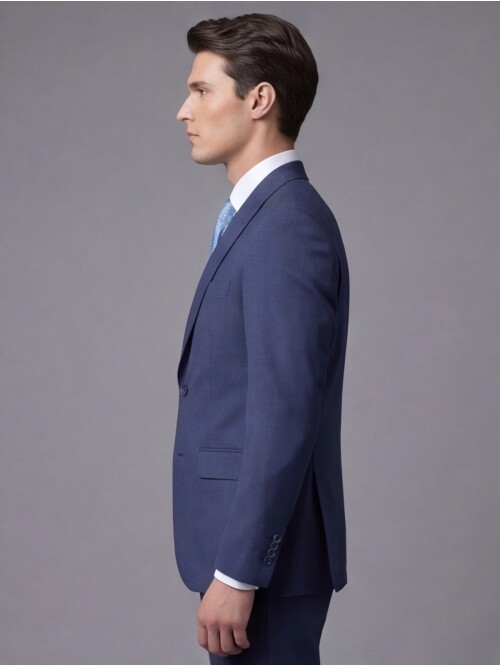 Mavi Sivri Yaka İki Düğmeli Slim Fit Takım Elbise