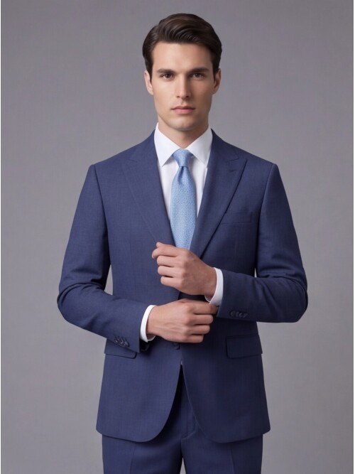 Mavi Sivri Yaka İki Düğmeli Slim Fit Takım Elbise