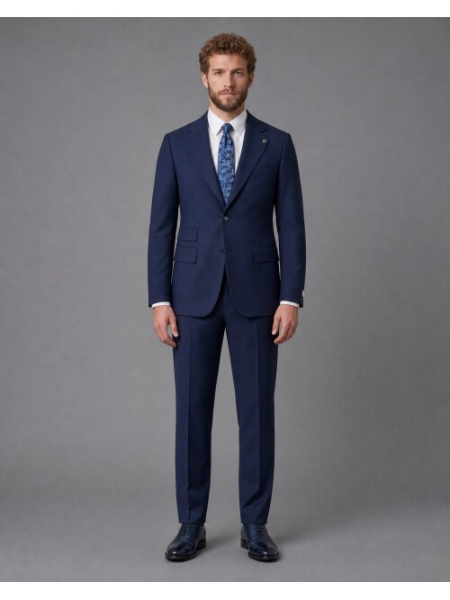 Mavi Slim Fit Mono Yaka 2 Düğmeli Takım Elbise