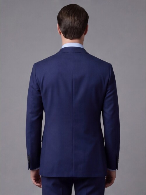 Mavi Yünlü Mono Yaka Comfort Fit Takım Elbise