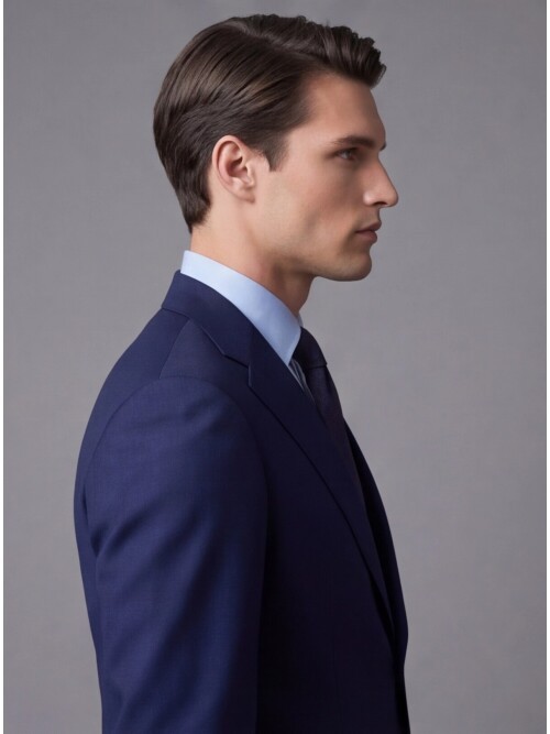 Mavi Yünlü Mono Yaka Comfort Fit Takım Elbise