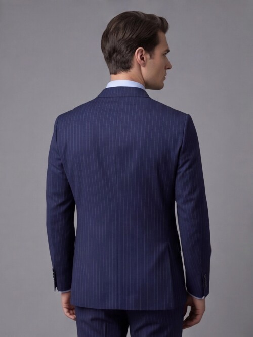 Mavi Yünlü Mono Yaka Regular Fit 2 Düğme Takım Elbise