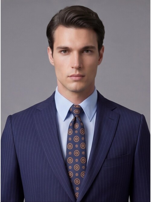 Mavi Yünlü Mono Yaka Regular Fit 2 Düğme Takım Elbise