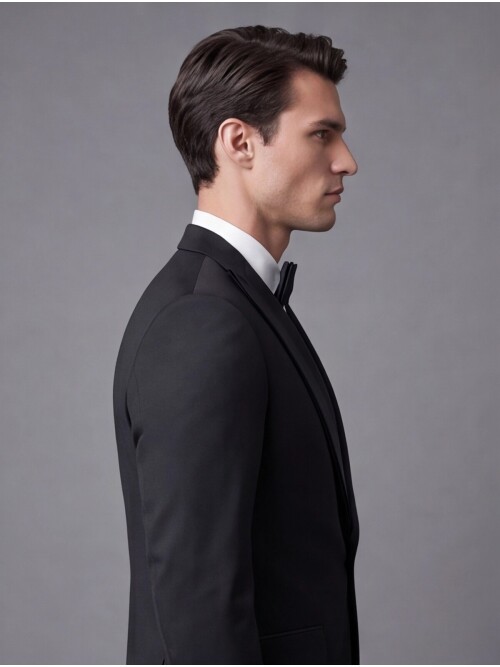 Siyah Çıkma Sivri Yaka Slim Fit Damatlık