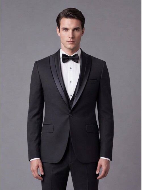 Siyah Çıkma Sivri Yaka Slim Fit Damatlık