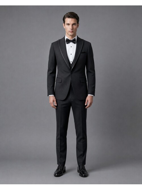 Black Peak Lapel Slim Fit One Button Tuxedo