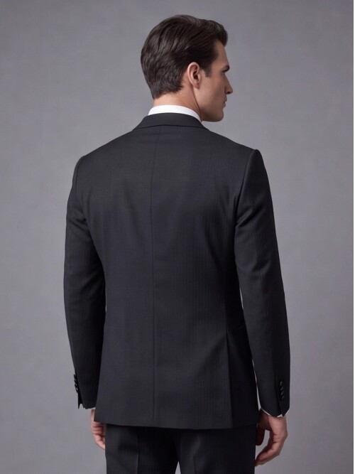 Siyah Çizgili Slim Fit Kruvaze Damatlık