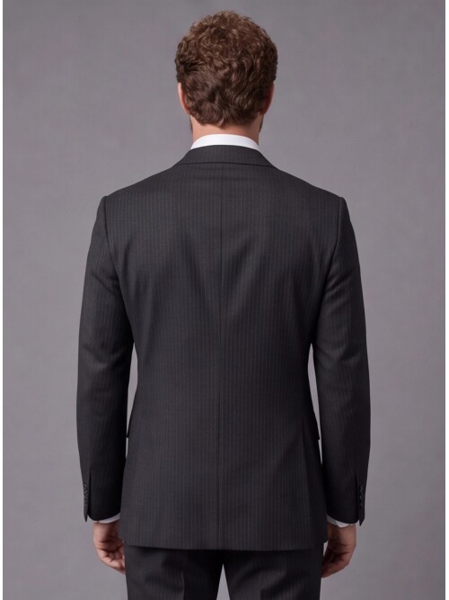 Siyah Çizgili Slim Fit Mono Yaka 2 Düğmeli Takım Elbise