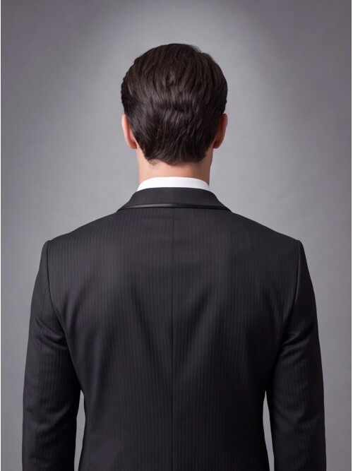 Siyah Çizgili Slim Fit Şal Yaka Tek Düğme Damatlık