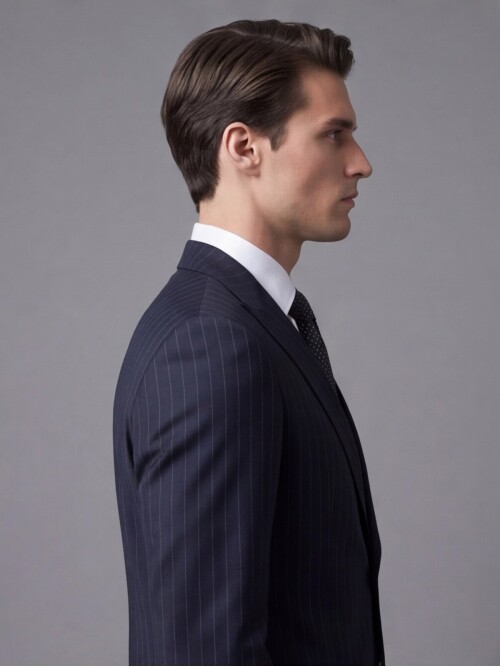 Siyah Çizgili Yünlü Sivri Yaka Regular Fit Takım Elbise