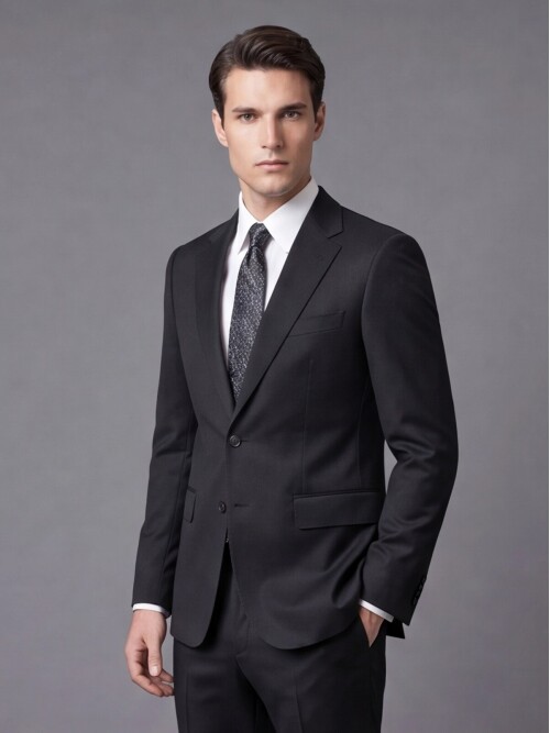 Black Comfort Fit Notch Lapel Wool Suit