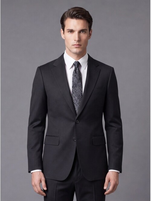 Black Comfort Fit Notch Lapel Wool Suit