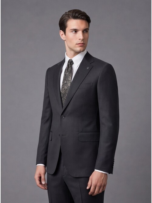 Black Comfort Fit Notch Lapel Wool Suit