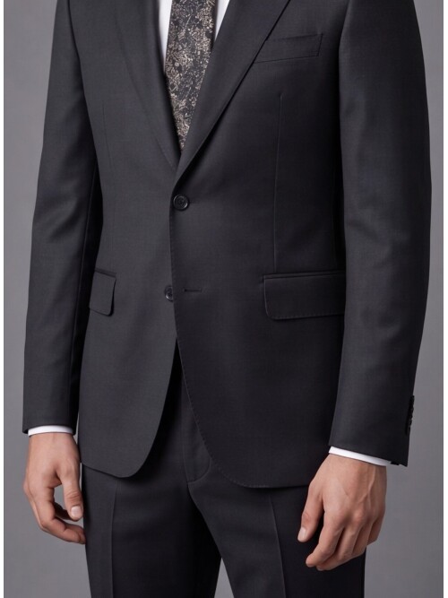 Black Comfort Fit Notch Lapel Wool Suit
