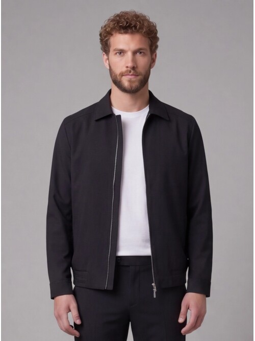 Siyah Gömlek Yaka Fermuarlı Spor Takım Elbise