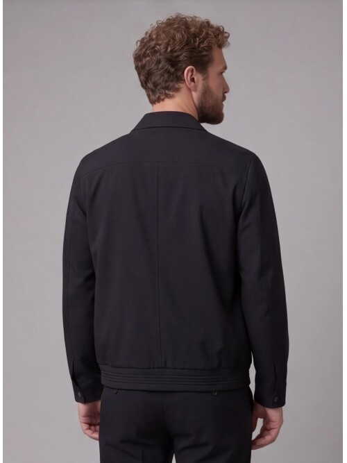 Siyah Gömlek Yaka Fermuarlı Spor Takım Elbise