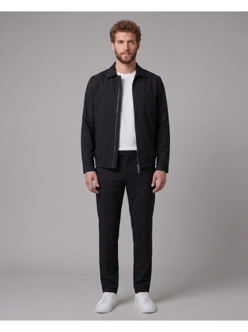 Siyah Gömlek Yaka Fermuarlı Spor Takım Elbise