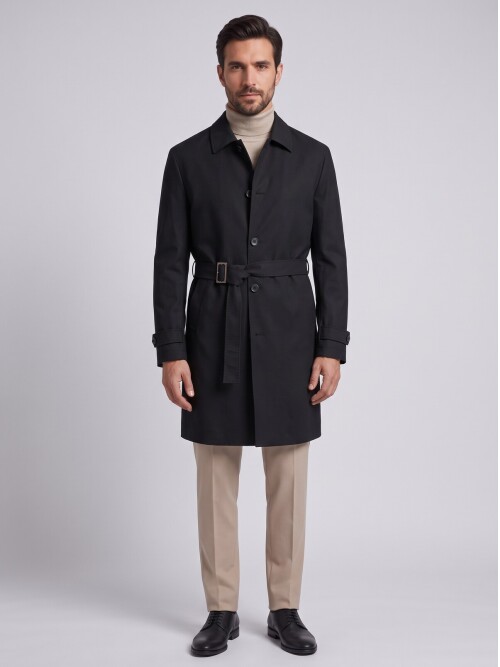 Siyah Gömlek Yaka Oversize Trençkot