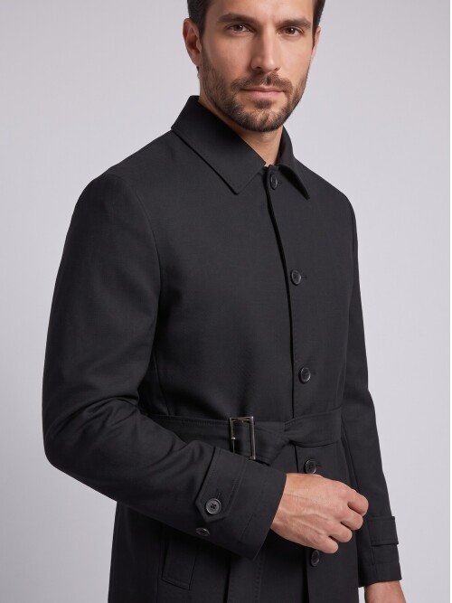 Siyah Gömlek Yaka Oversize Trençkot