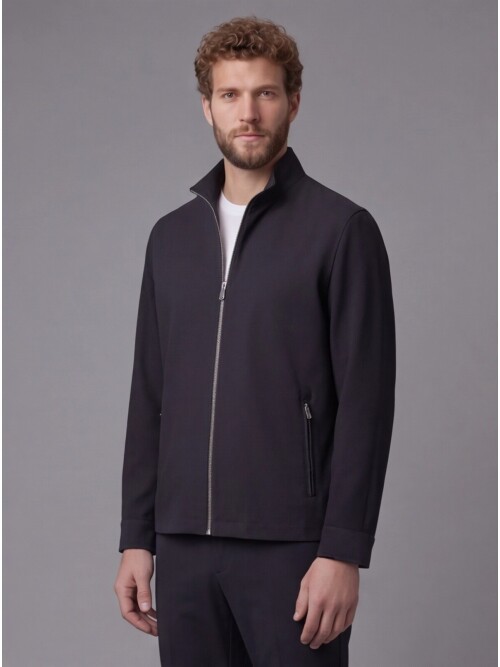 Siyah Hakim Yaka Fermuarlı Comfort Fit Kısa Mont